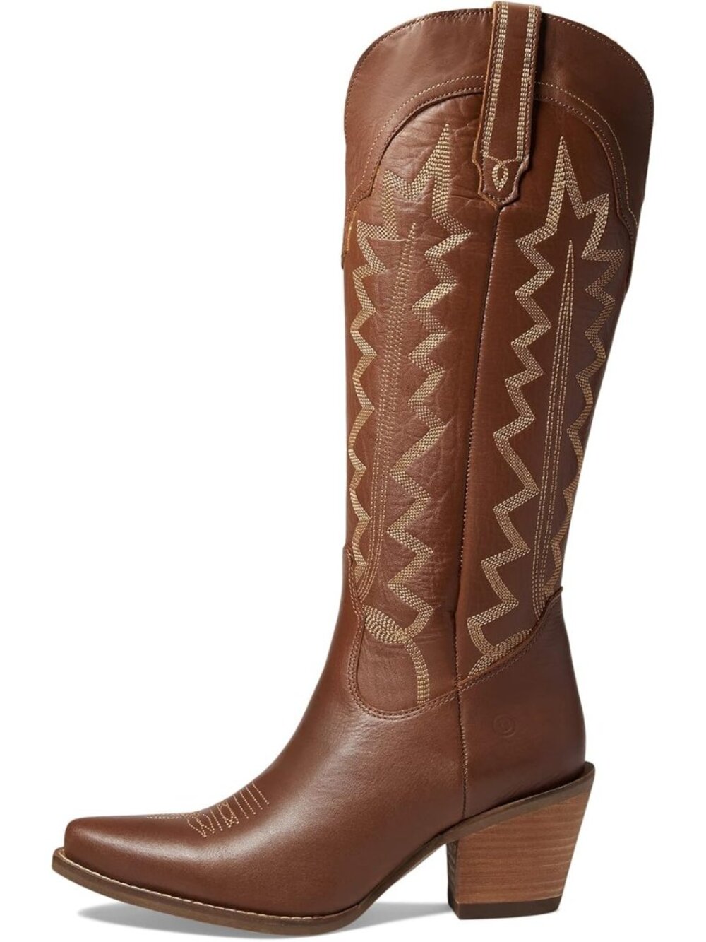 Women's Brown High Cotton Embroidery Snip Toe Casual Boots Knee High Mid Heel - Picture 4 of 6